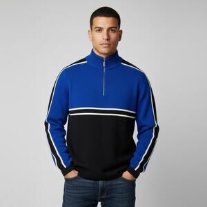 Meister Black & Blue Wool Blend 1/4 Zip Sweater Geometric Men’s XL Pullover